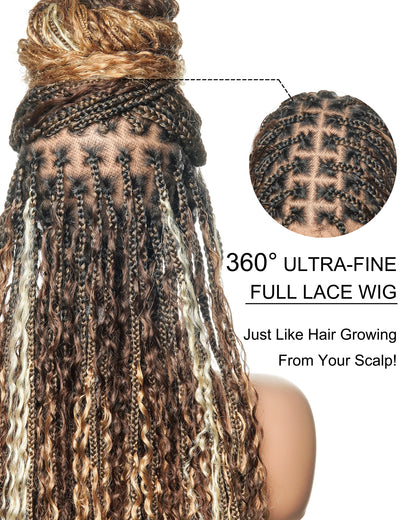 Extra Full Density HD Full Lace Blend Color 1B 30 27 613 Human Hair Boho Style Boho Box Braided Wig 100 Strands (Scheduled to ship on February 15th)