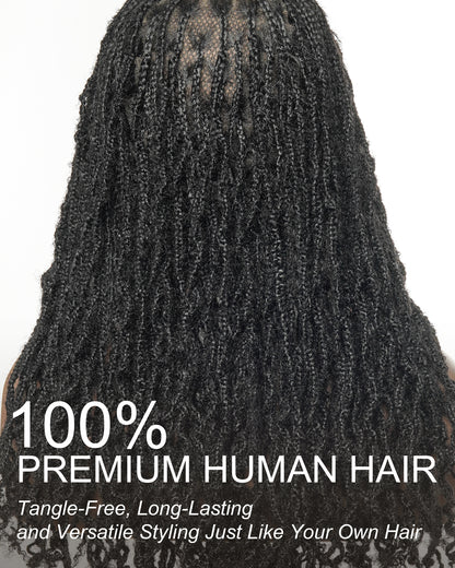 100% Human Hair Pre Bleached Human Hair HD Full Lace Salon-level Knotless Locs Braided Wig 20" (Made to order, ships in 1-2 weeks)