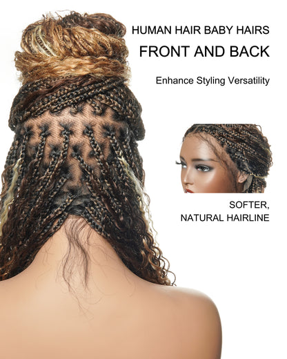 Extra Full Density HD Full Lace Blend Color 1B 30 27 613 Human Hair Boho Style Boho Box Braided Wig 100 Strands (Scheduled to ship on February 15th)