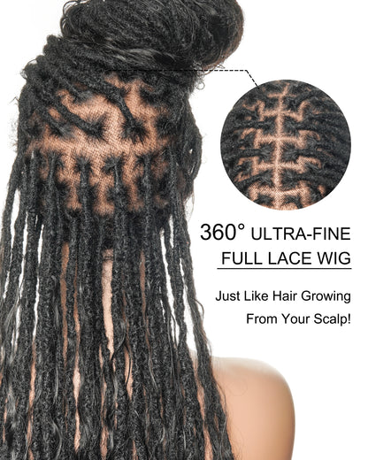 100% Human Hair Salon-level Pre Bleached HD Full Lace Knotless Boho Locs Braided Wig 30" 100 Strands  (Made to order, ships in 1-2 weeks)