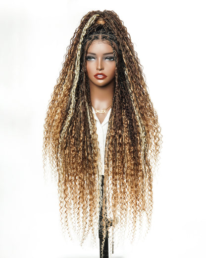 Extra Full Density HD Full Lace Blend Color 1B 30 27 613 Human Hair Boho Style Boho Box Braided Wig 100 Strands (Scheduled to ship on February 15th)