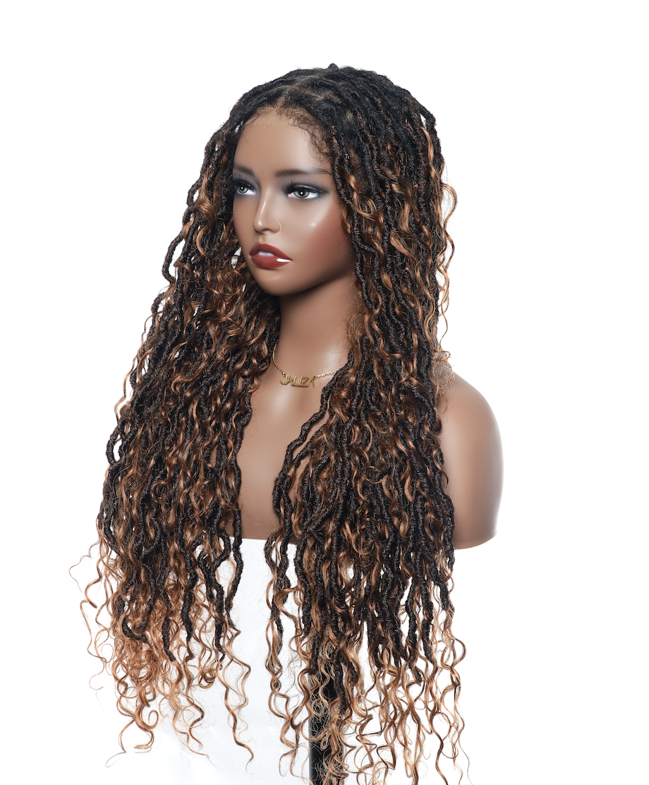 Salon-level Knotless Boho Locs HD Full Lace Human Hair Boho Curls 80 Strands Braided Wig