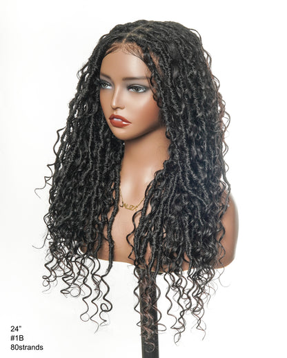 Salon-level Knotless Boho Locs HD Full Lace Human Hair Boho Curls 80 Strands Braided Wig