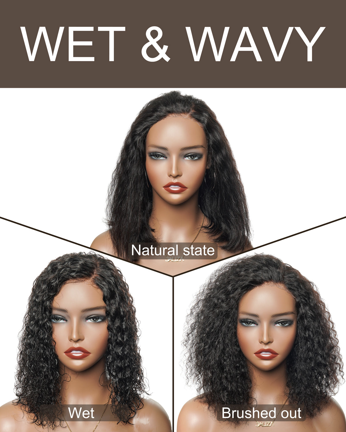 Bobrina 12" Wet & Wavy 100% Virgin Human Hair Glueless Wig - Pre Bleached, Pre Cut, Pre Plucked Wear-to-Go Magic Curly