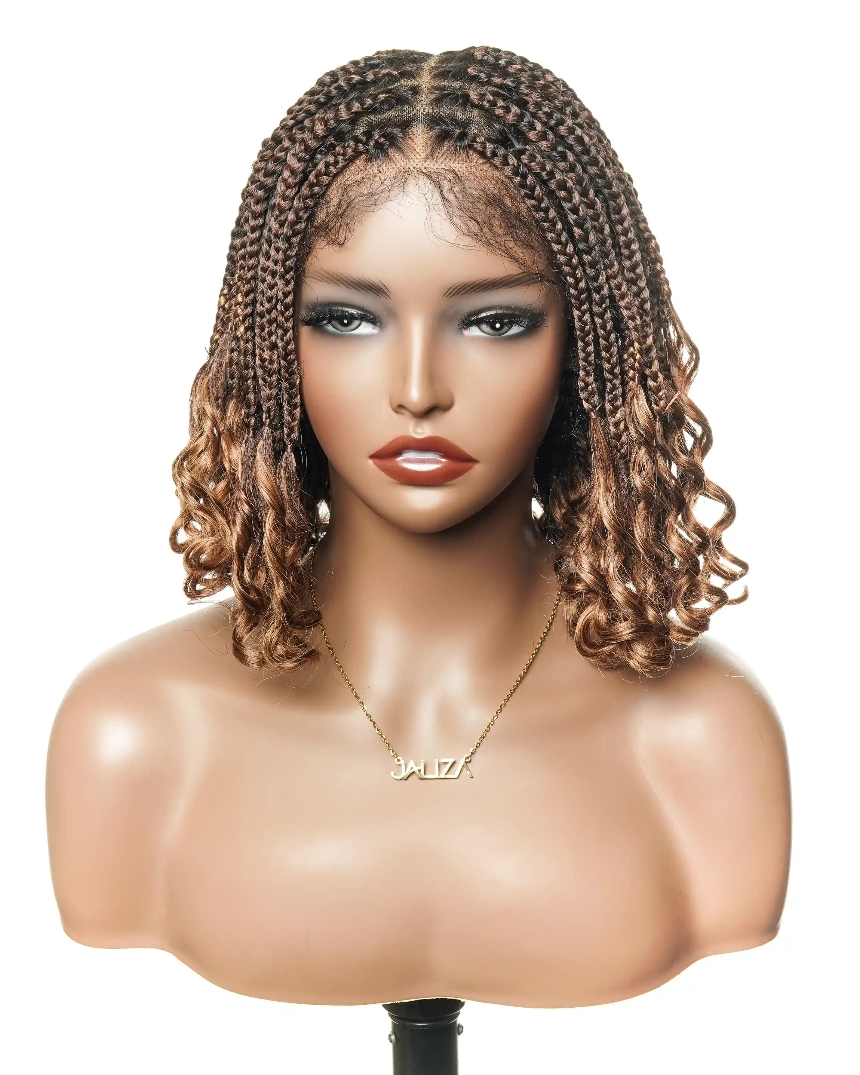 Short Pre Bleached HD Full Lace Knotless Box Braided Wig With Human Hair Curly Ends