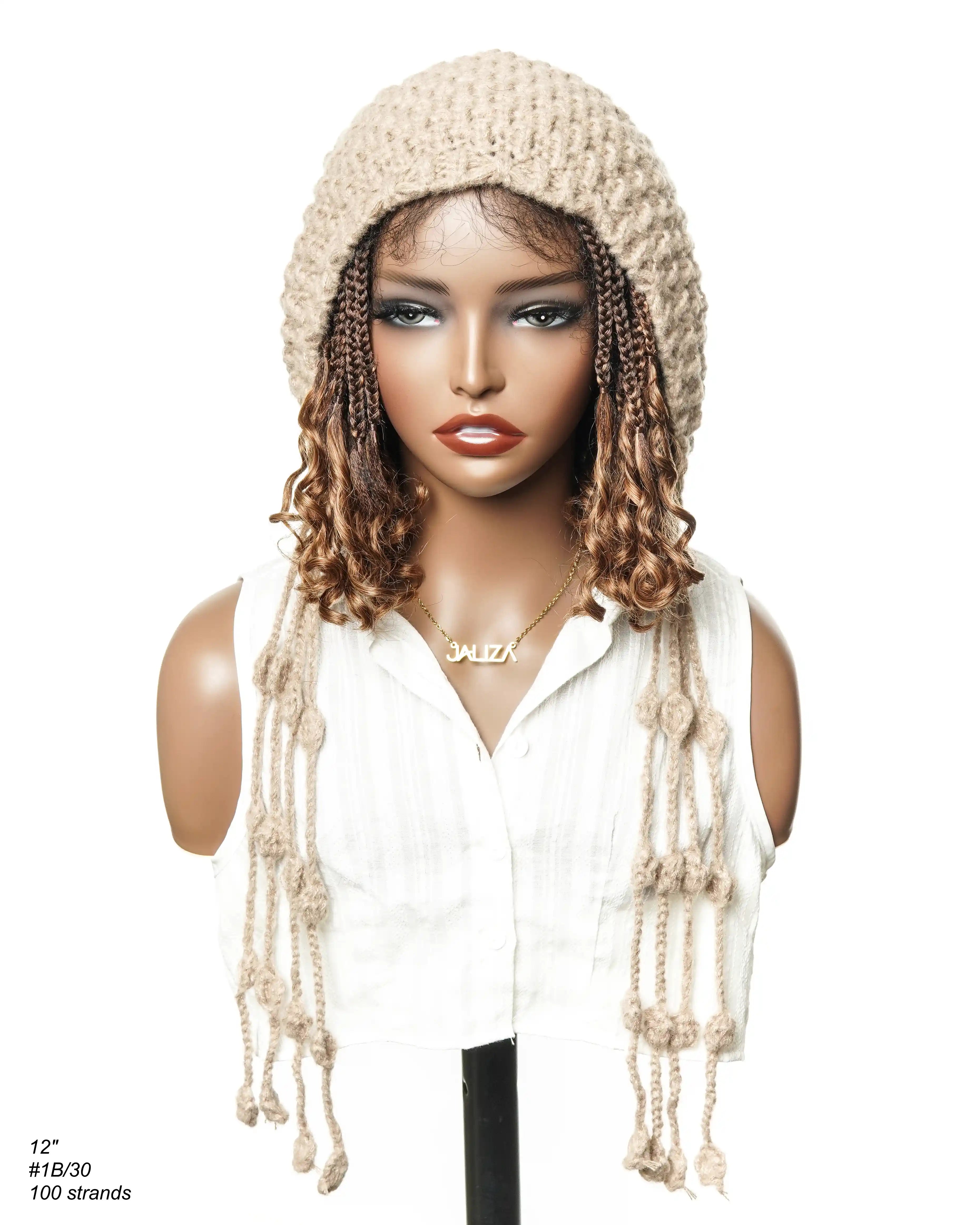 Short Pre Bleached HD Full Lace Knotless Box Braided Wig With Human Hair Curly Ends