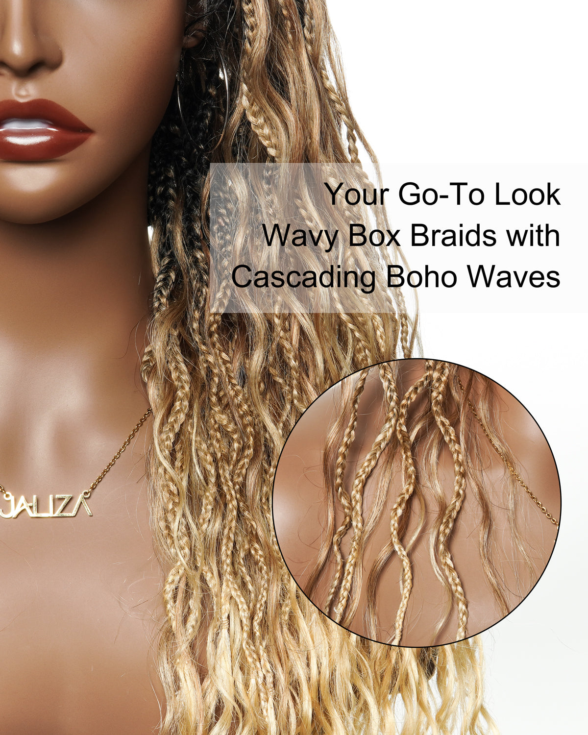 24 Inches Wavy Box Braids with Human Hair Cascading Boho Waves Boho Box Braided Wig