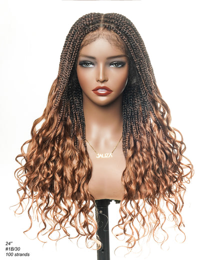 24" Pre Bleached French Curl HD Full Lace Knotless Box Braided Wig With Human Hair Curly Ends