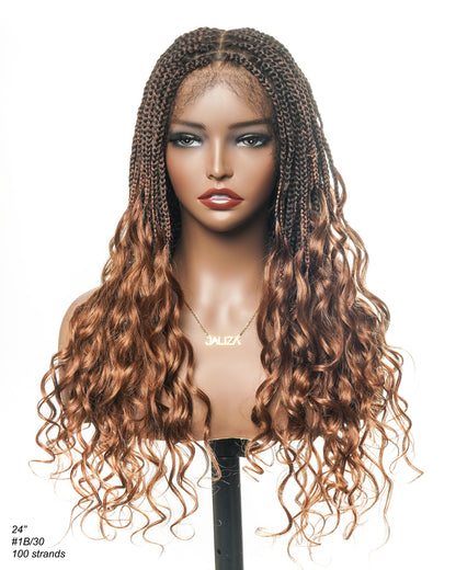 24" Pre Bleached Human Hair Full Lace HD Knotless Box Braided Wig With Human Hair Curly Ends (Made to order, ships in 1-2 weeks)