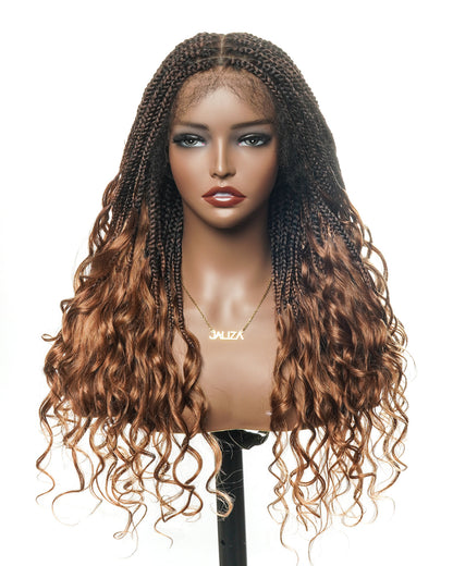 24" Pre Bleached French Curl HD Full Lace Knotless Box Braided Wig With Human Hair Curly Ends