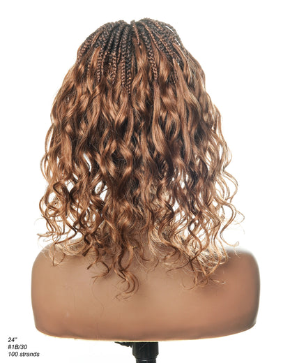 24" Pre Bleached French Curl HD Full Lace Knotless Box Braided Wig With Human Hair Curly Ends