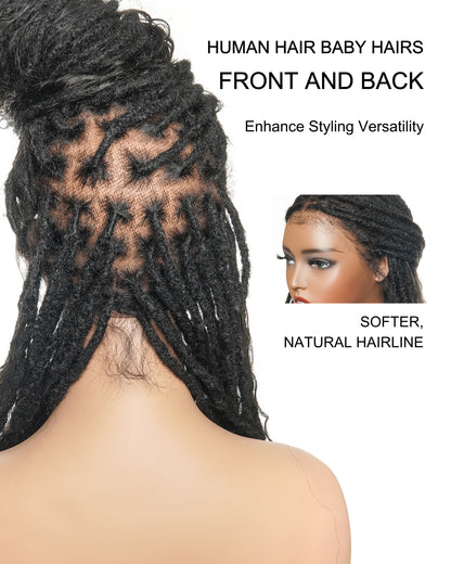 100% Human Hair Salon-level Pre Bleached HD Full Lace Knotless Boho Locs Braided Wig 30" 100 Strands  (Made to order, ships in 1-2 weeks)