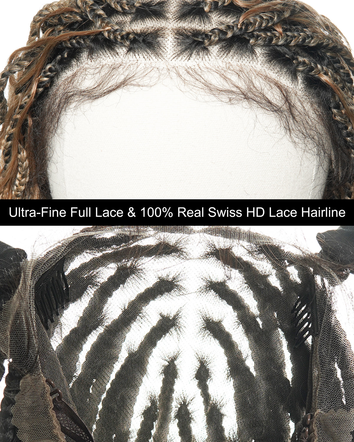 24“ Wavy Box Braids with Human Hair Cascading Boho Waves Boho Box Braided Wig