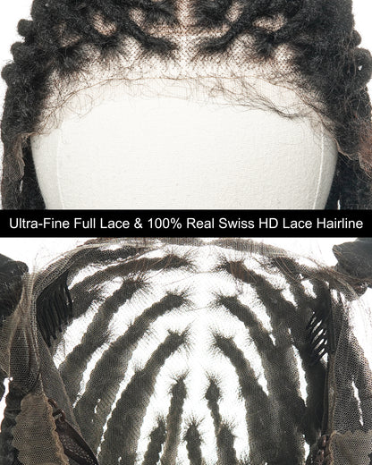 100% Human Hair Salon-level Pre Bleached HD Full Lace Knotless Boho Locs Braided Wig 30" 100 Strands  (Made to order, ships in 1-2 weeks)