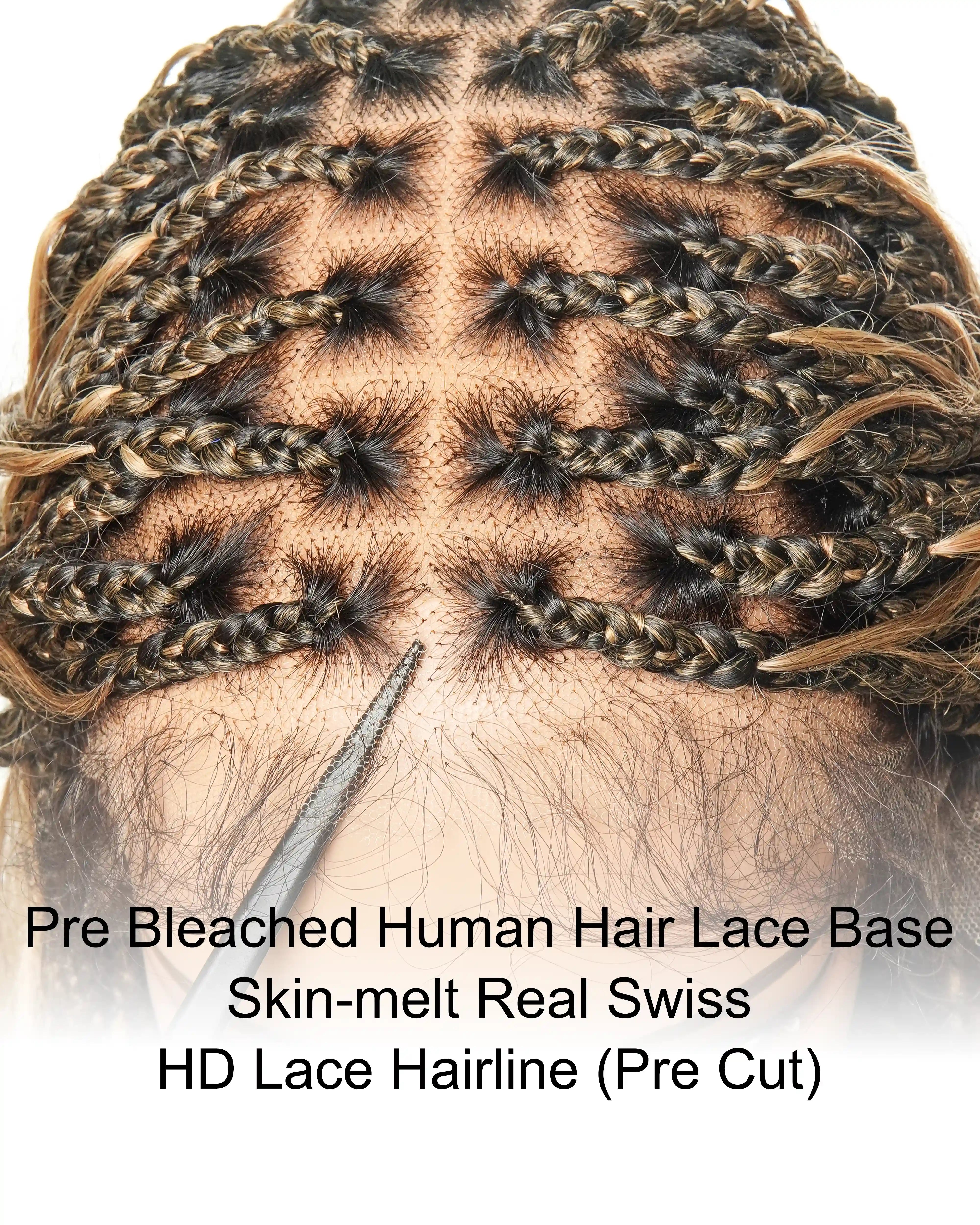 24" Pre Bleached Human Hair Lace Knotless 88 Strands Human Hair Boho Box Braided Wig