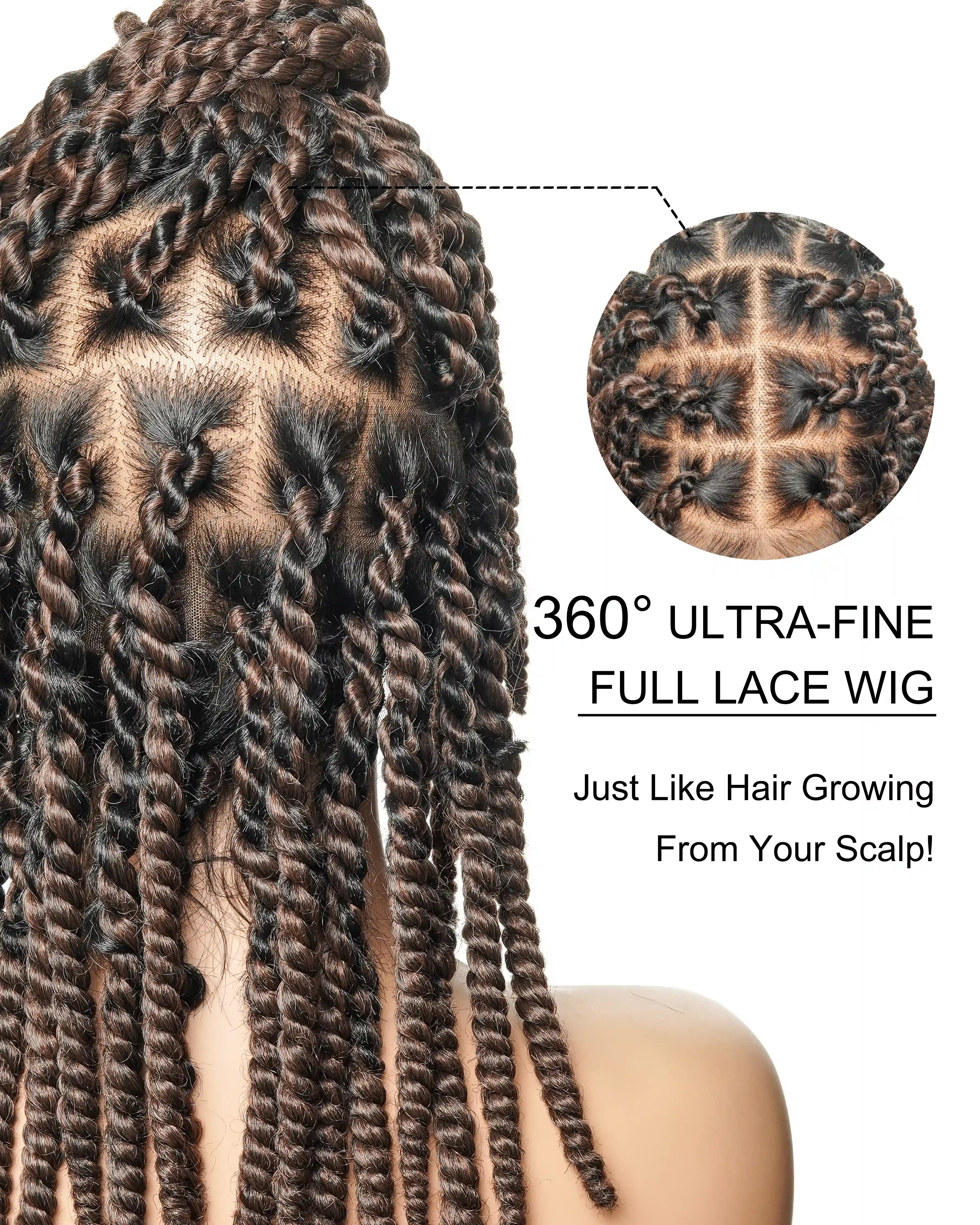 14" Jumbo Twist Pre Bleached Human Hair Lace Base HD Full Lace Braided Wig