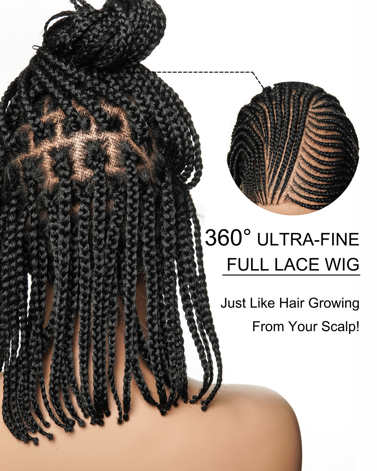 Pre Bleached Human Hair Lace Cornrow Style HD Full Lace Bob Box Braided Wig(Made to order, ships in 1-2 weeks)