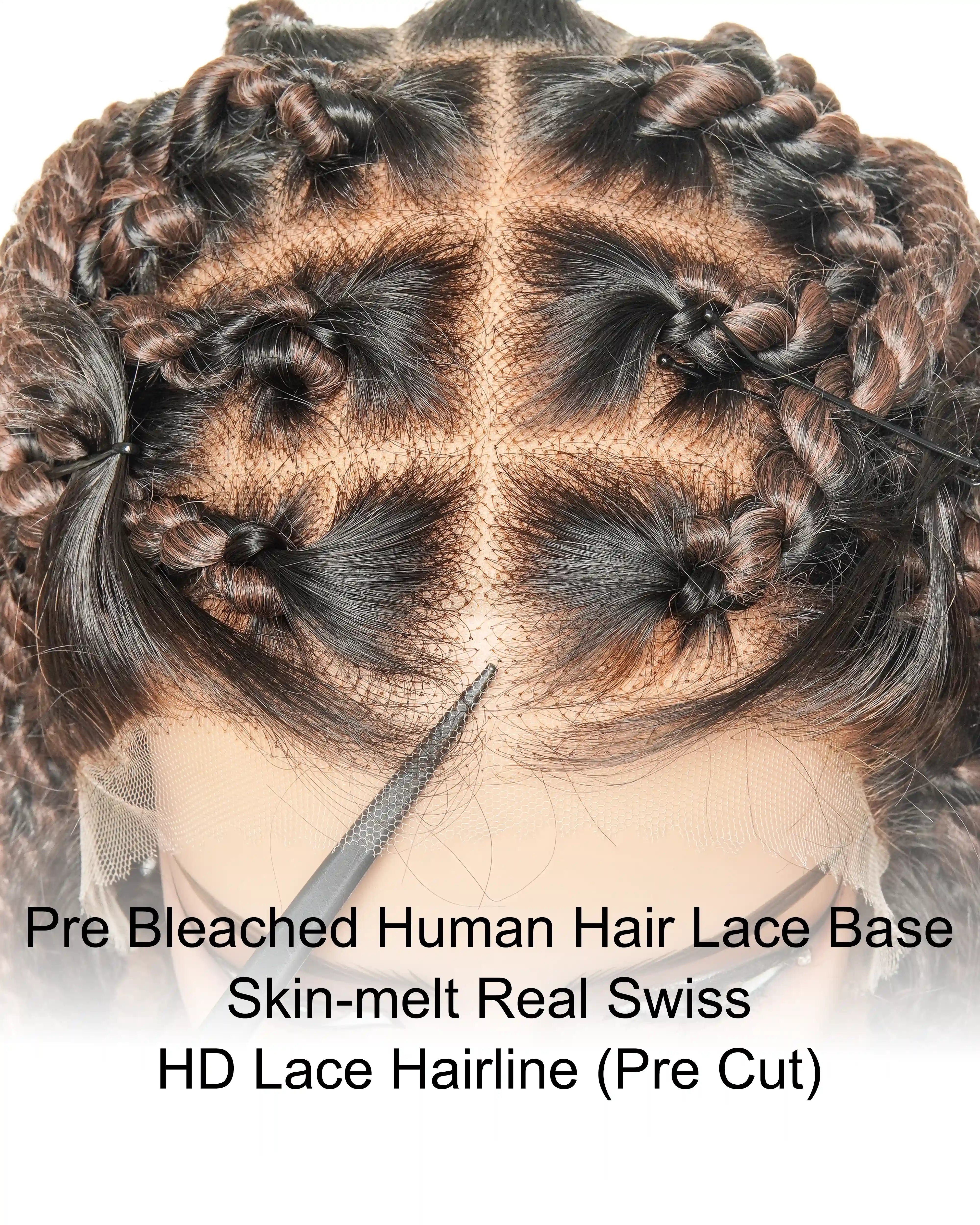 14" Jumbo Twist Pre Bleached Human Hair Lace Base HD Full Lace Braided Wig