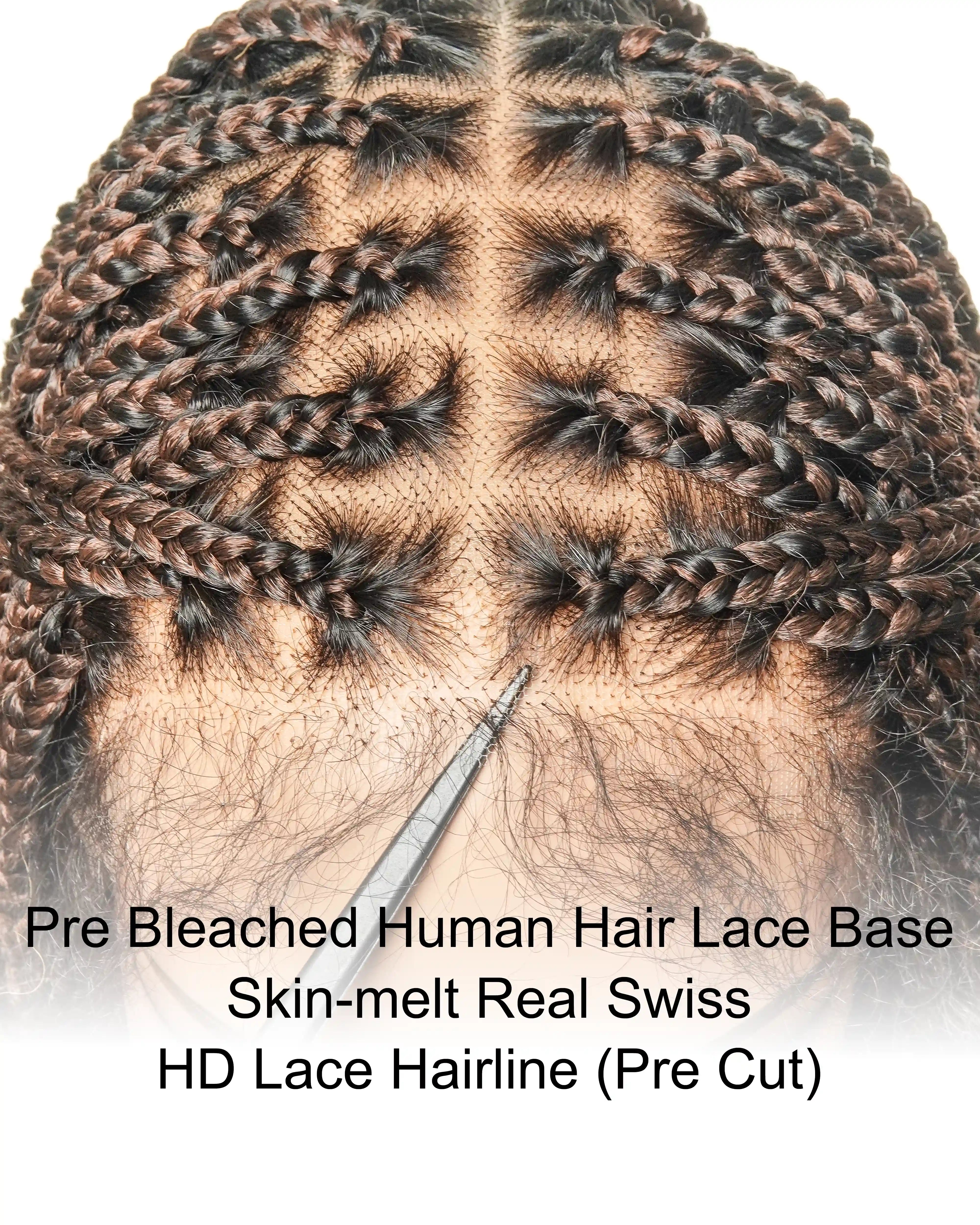 Short Pre Bleached HD Full Lace Knotless Box Braided Wig With Human Hair Curly Ends