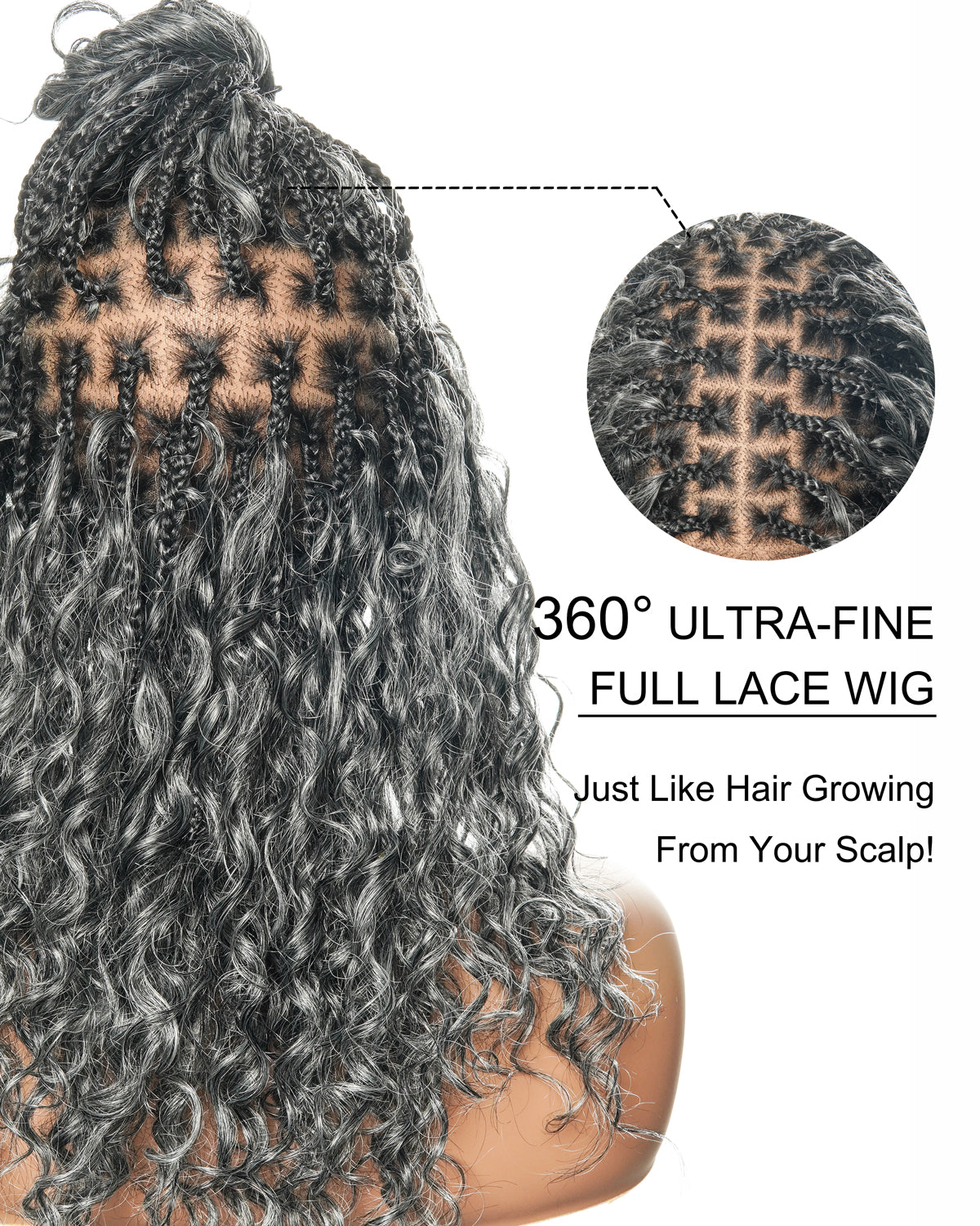 Salt & Pepper 16" HD Full Lace Boho Braided Wig with Human Hair & Synthetic Blend Curls