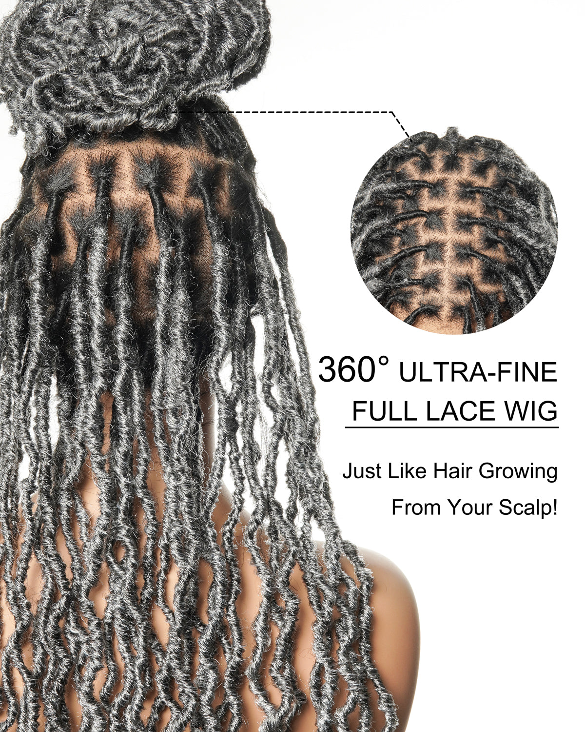 Salon-level Salt & Pepper Knotless Locs HD Full Lace Wig 80 Strands