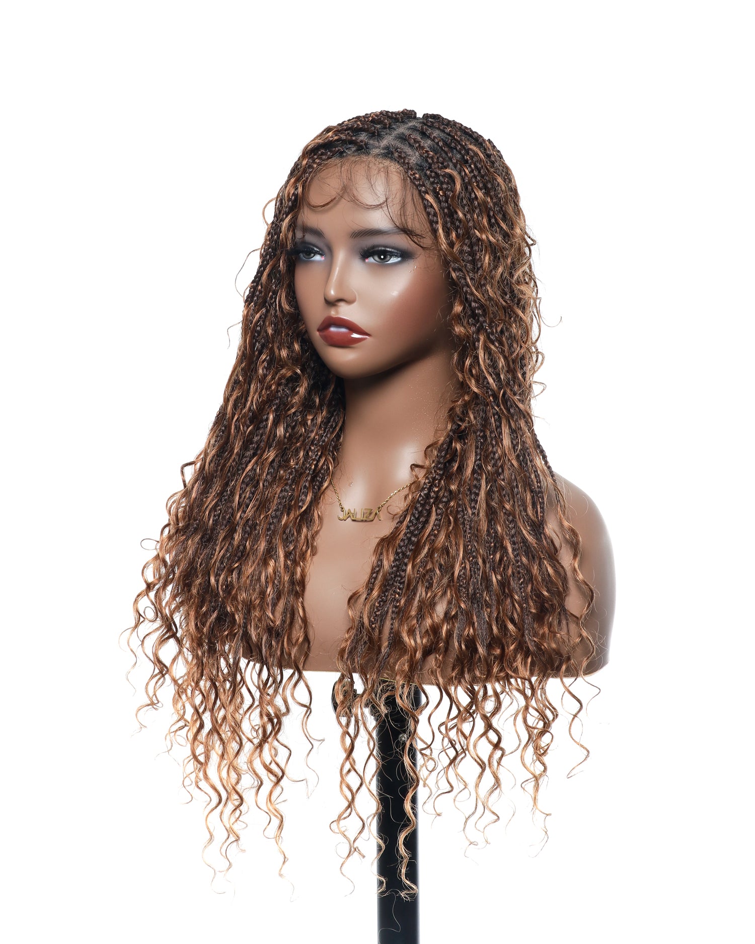 Glueless 24" Pre Cut HD Full Lace Lightweight Ready-To-Go Box Braided Wig with Human Hair Boho Curls