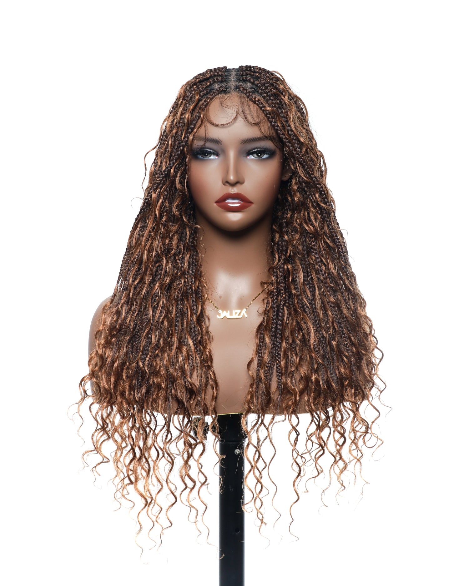 Glueless 24" Pre Cut HD Full Lace Lightweight Ready-To-Go Box Braided Wig with Human Hair Boho Curls