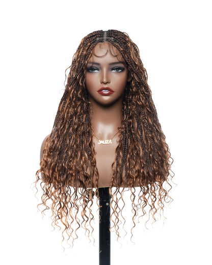 Glueless 24" Pre Cut HD Full Lace Lightweight Ready-To-Go Box Braided Wig with Human Hair Boho Curls