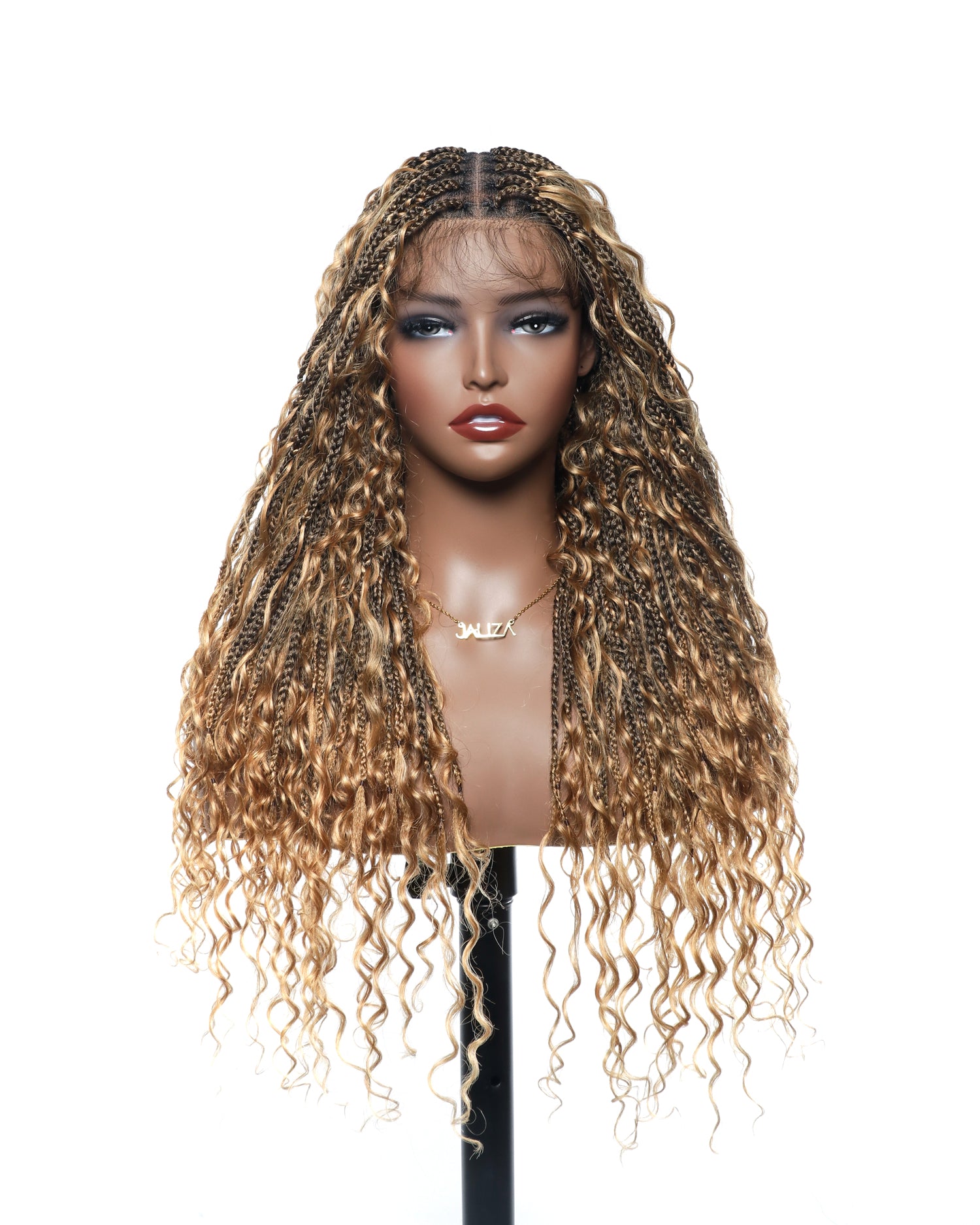 Glueless 24" Pre Cut HD Full Lace Lightweight Ready-To-Go Box Braided Wig with Human Hair Boho Curls