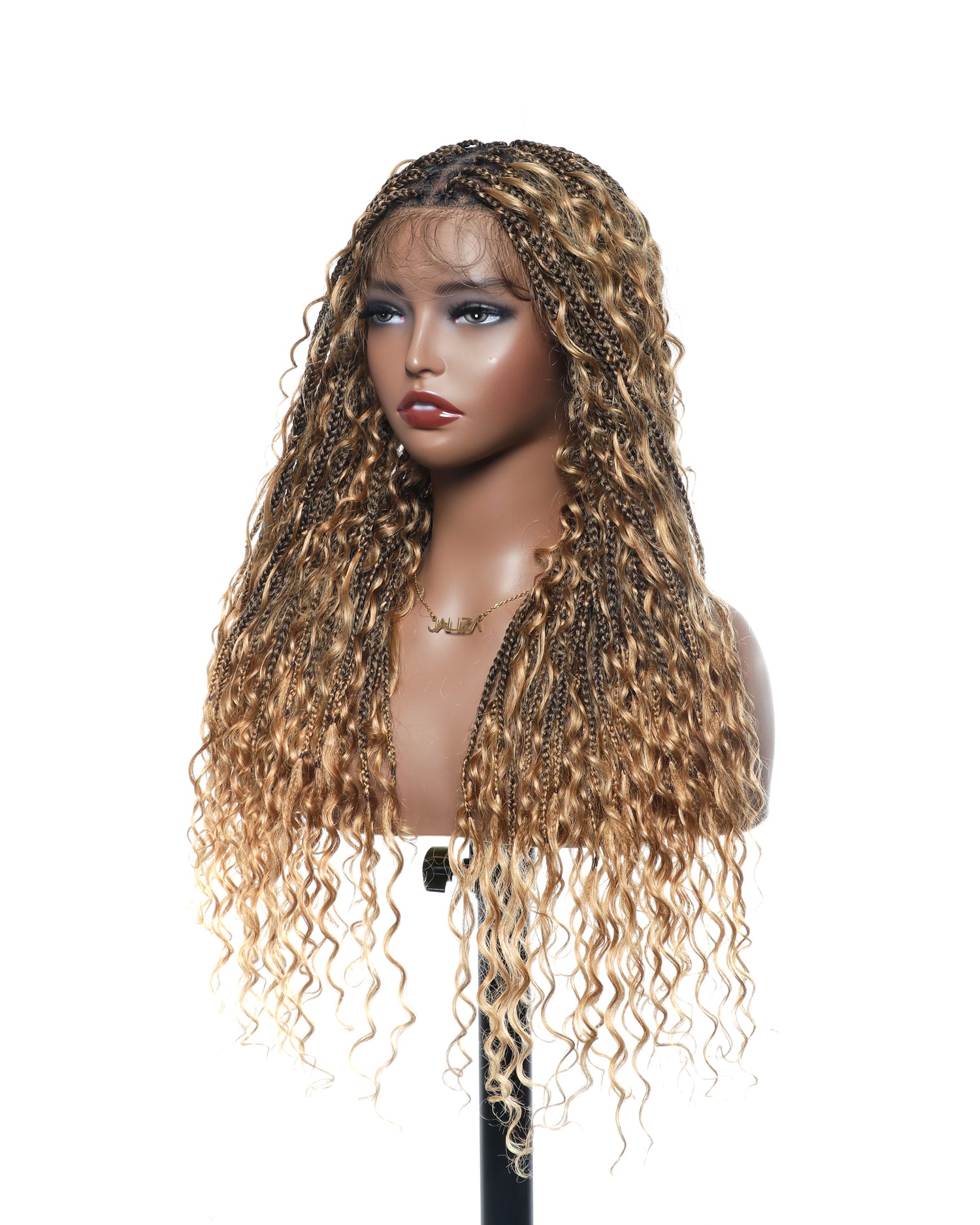 Glueless 24" Pre Cut HD Full Elastic Lace Lightweight Ready-To-Go Boho Box Braided Wig with Human Hair Boho Curls