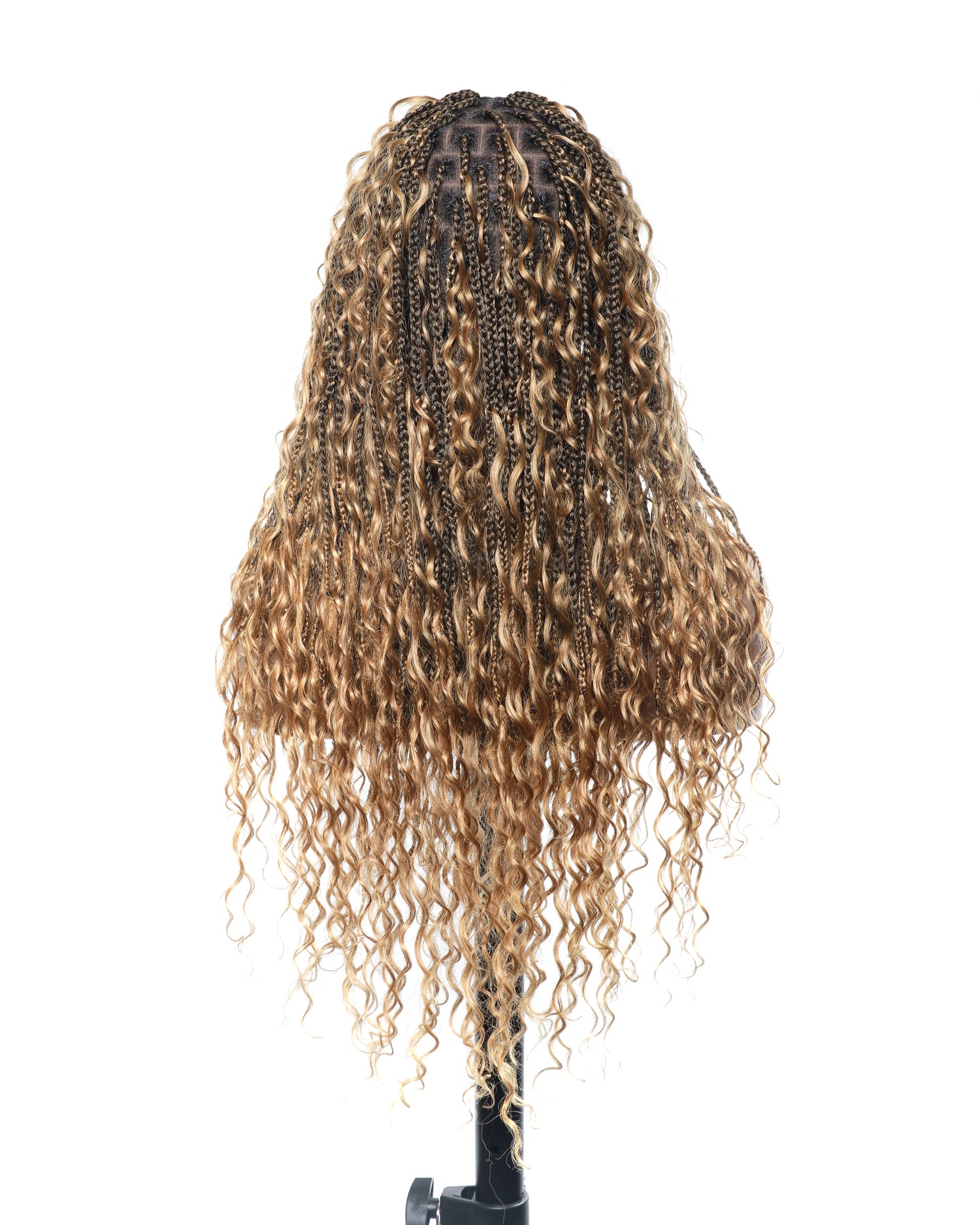 Glueless 24" Pre Cut HD Full Elastic Lace Lightweight Ready-To-Go Boho Box Braided Wig with Human Hair Boho Curls