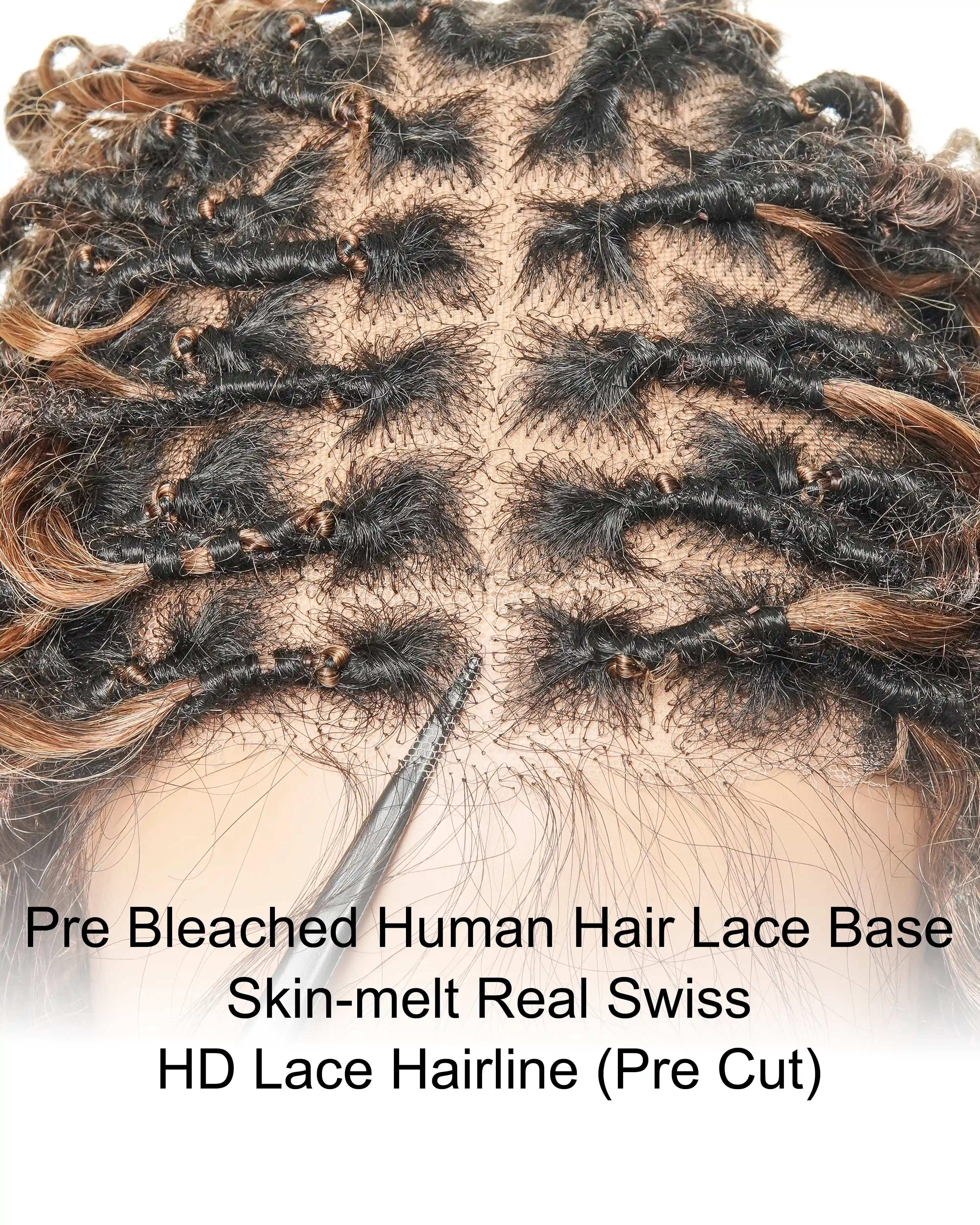 16" Pre Bleached HD Full Lace Boho Locs Wig With Human Hair Boho Curls