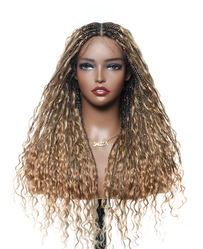 24" HD Lace Lightweight Tangleless Human Hair curls Full Hand Tied Boho Box Braided Wig