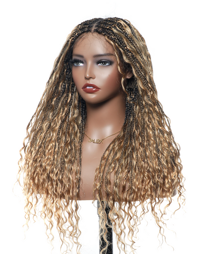 24" HD Lace Lightweight Tangleless Human Hair curls Full Hand Tied Boho Box Braided Wig