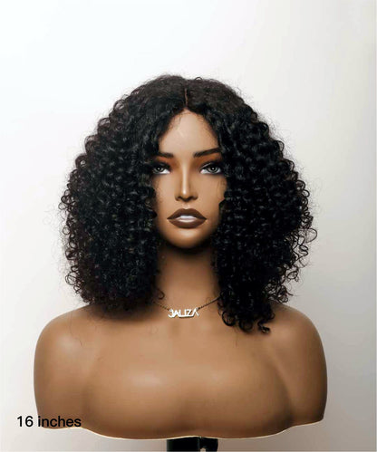 16" Glueless Afro Curly 100% Virgin Hair Invisible Lace Bob Wig