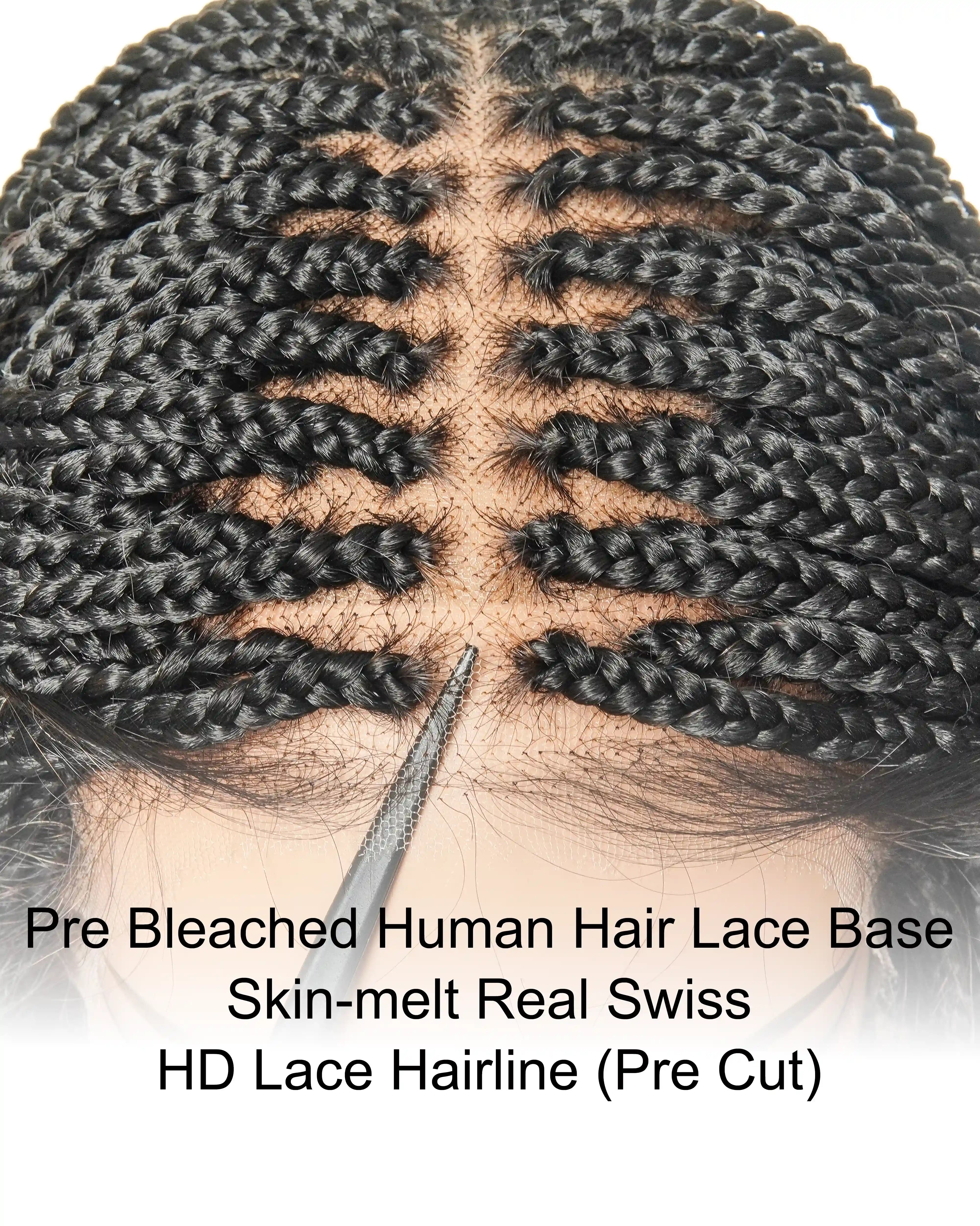 12" Free Part Layered Bob Box Braided Wig (Pre Bleached Human Hair Lace Base)