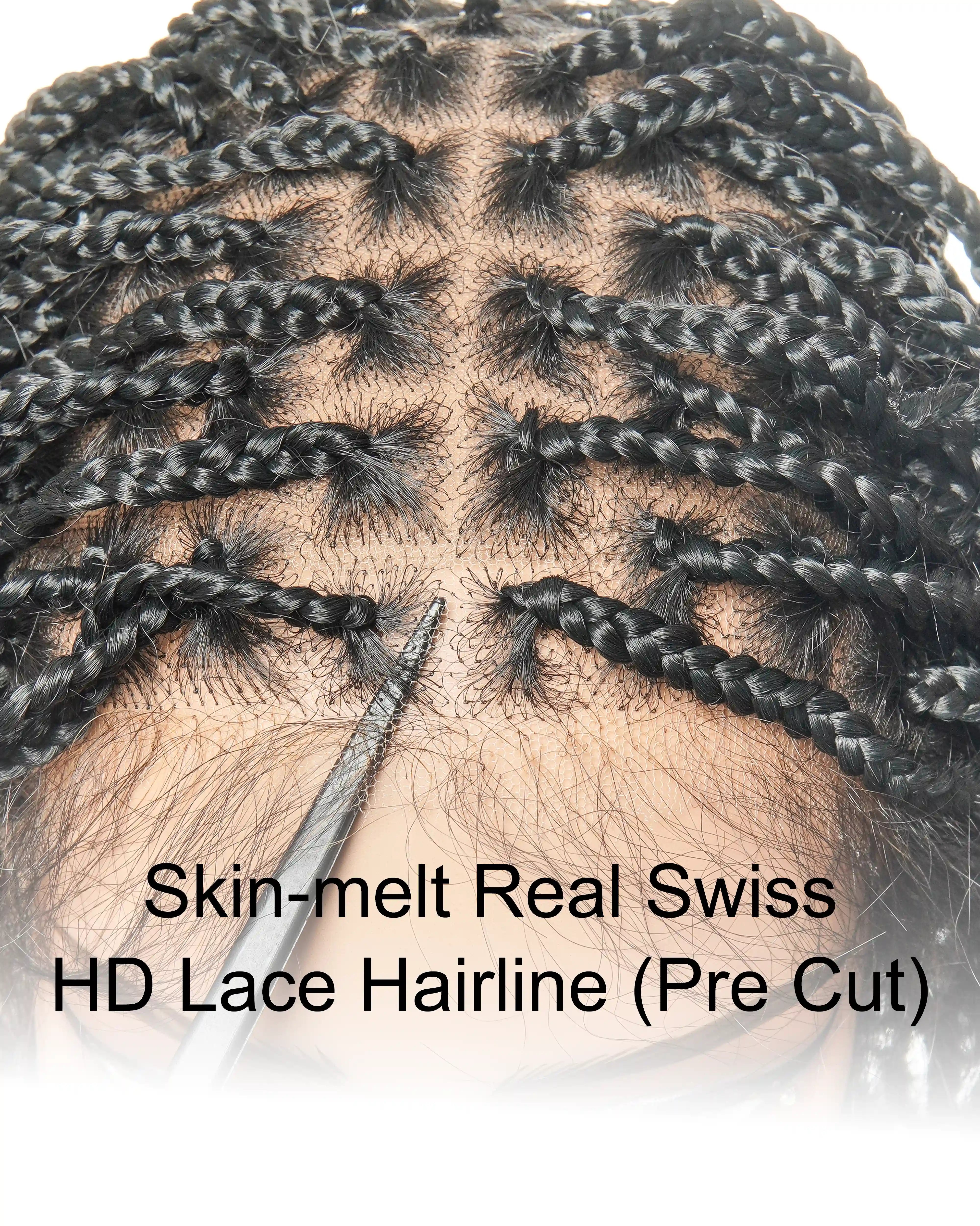 18" Wavy Box Braided Wig With Human Hair Curly Ends