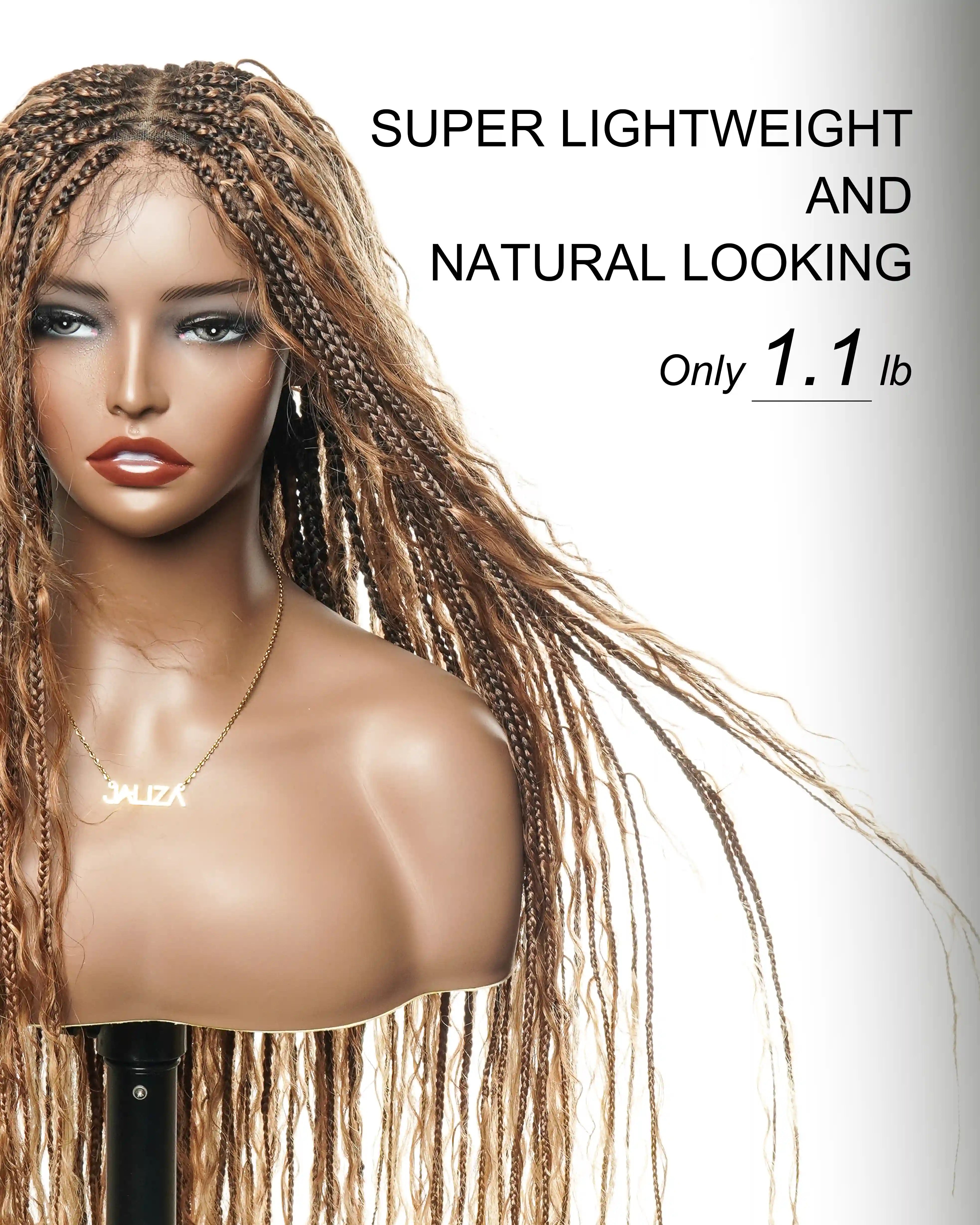 36" Blend Color #30/27 Pre Bleached HD Lace 121 Strands Super High Density Knotless Boho Box Braided Wig