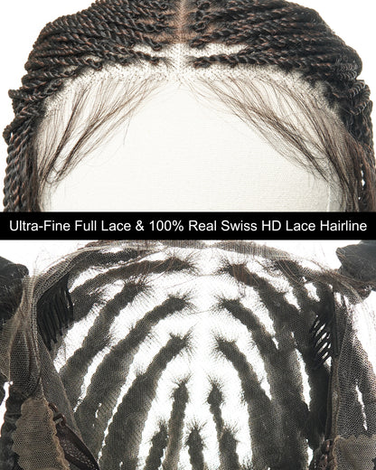 Mini Twist Braided Wig 14" Full Hand-tied HD Lace With Curly Ends - Human Baby Hair