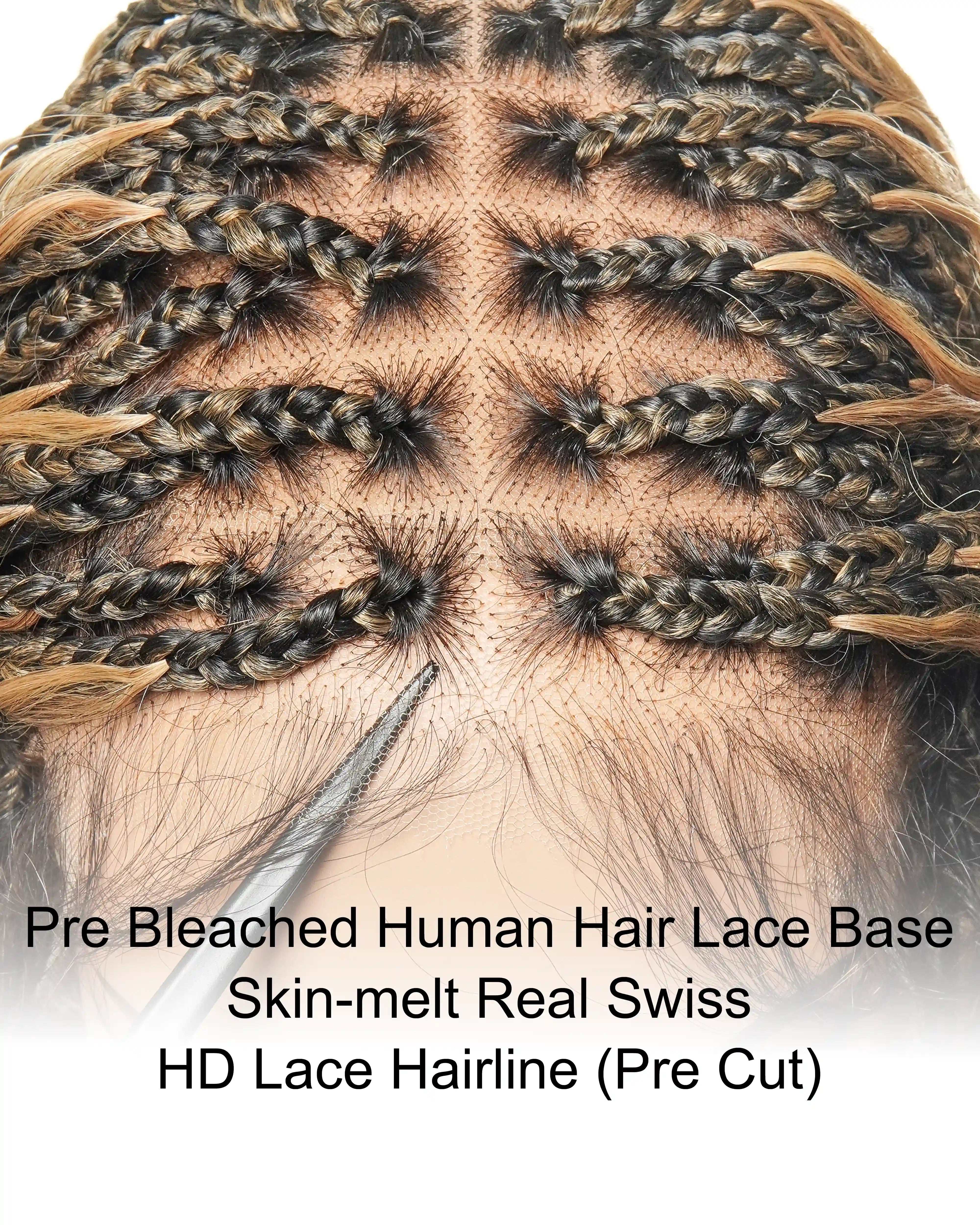 Pre Bleached Human Hair Lace Base 24" HD Full Lace Human Hair Curls Boho Box Braided Wig