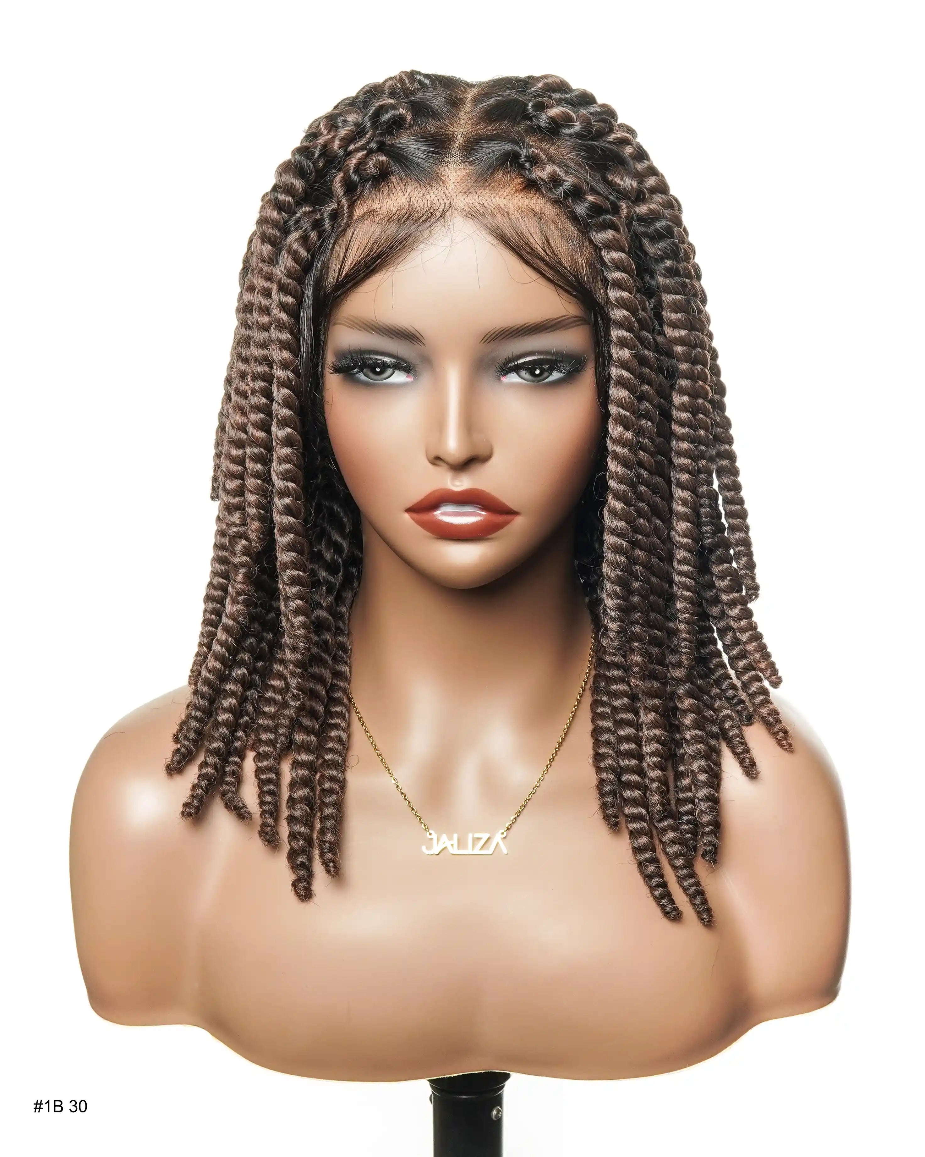 14" Jumbo Twist Pre Bleached Human Hair Lace Base HD Full Lace Braided Wig