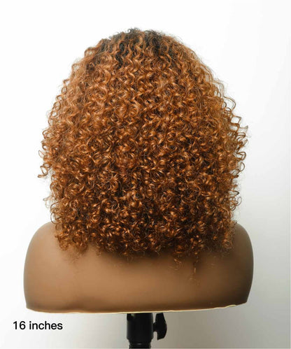 16" Glueless Afro Curly 100% Virgin Hair Invisible Lace Bob Wig