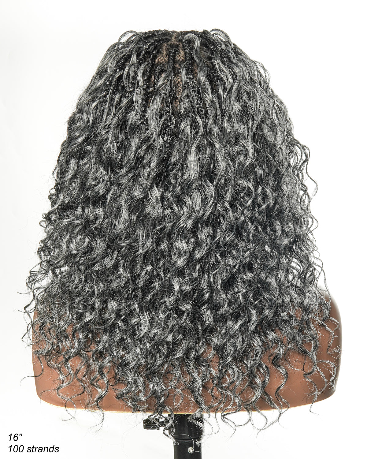 Salt & Pepper 16" HD Full Lace Boho Braided Wig with Tangle-Free Human Hair & Synthetic Blend Curls