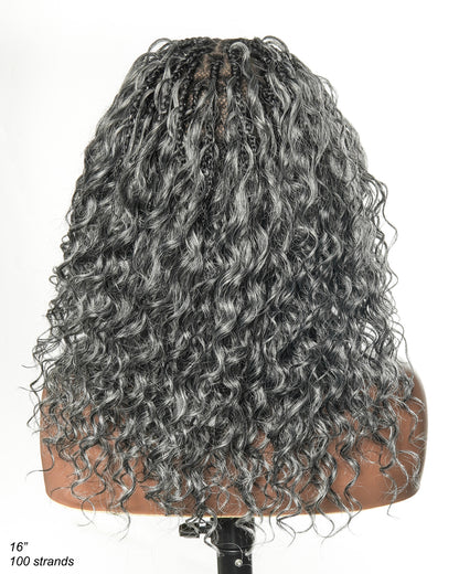 Salt & Pepper 16" HD Full Lace Boho Braided Wig with Human Hair & Synthetic Blend Curls (Made to order, ships in 1-2 weeks)