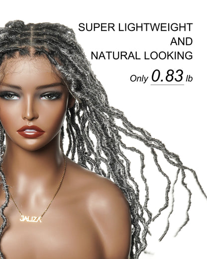 Salon-level Salt & Pepper Knotless Locs HD Full Lace Wig 80 Strands