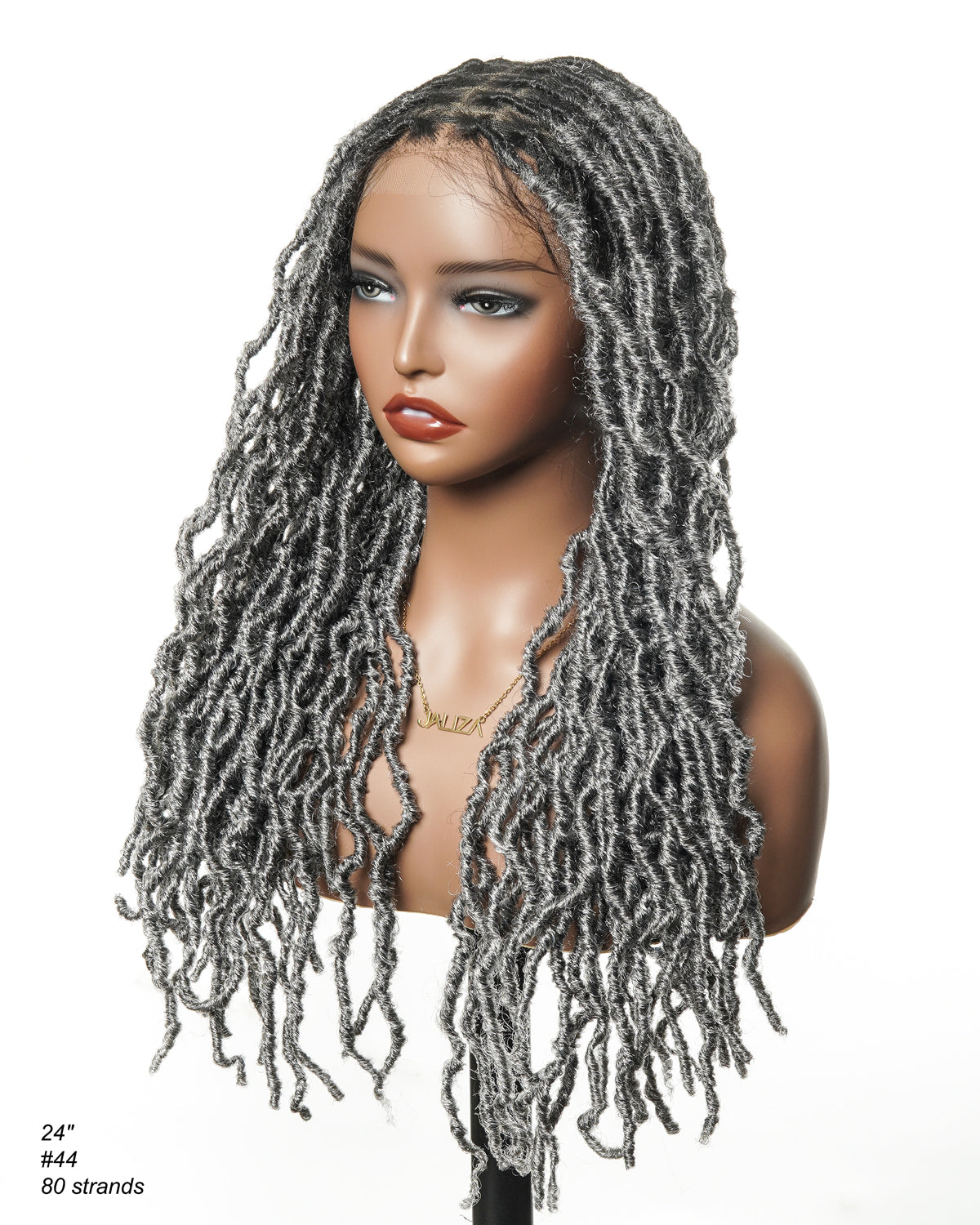 24" Salon-level Salt & Pepper Knotless Locs HD Full Lace Wig