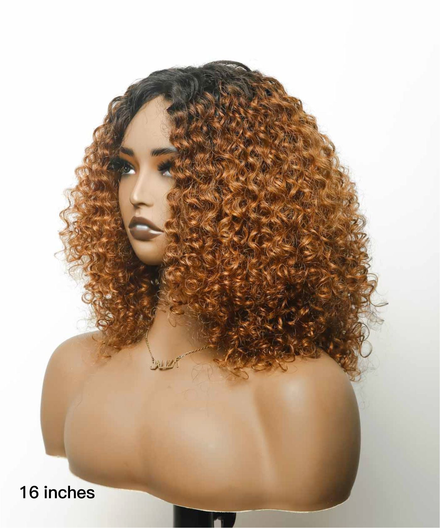 16" Glueless Afro Curly 100% Virgin Hair Invisible Lace Bob Wig