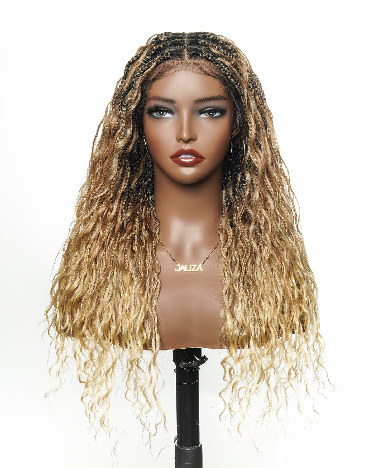 24 Inches Wavy Box Braids with Human Hair Cascading Boho Waves Boho Box Braided Wig