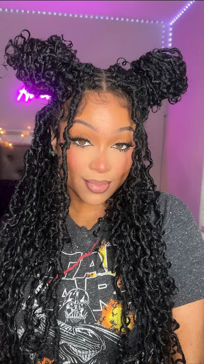 Boho Style Locs Braided Wig Full Hand-tied HD Lace 65 Strands - Human Baby Hair