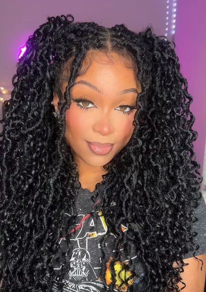 Locs Wig with Human Hair Boho Curls and Human Baby Hair